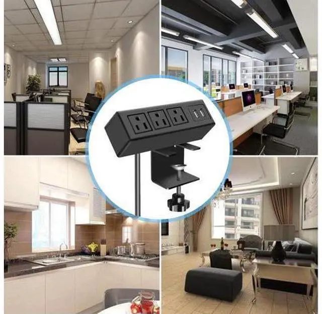 Main image of Corn 3 Outlet Desk Clamp Power Strip, Desktop Power Strip with USB Ports, Desk Mount USB Charging Power Station, on Desk Edge Power Outlet 125V 12A 1500W, 6FT Desk Outlet Strip.