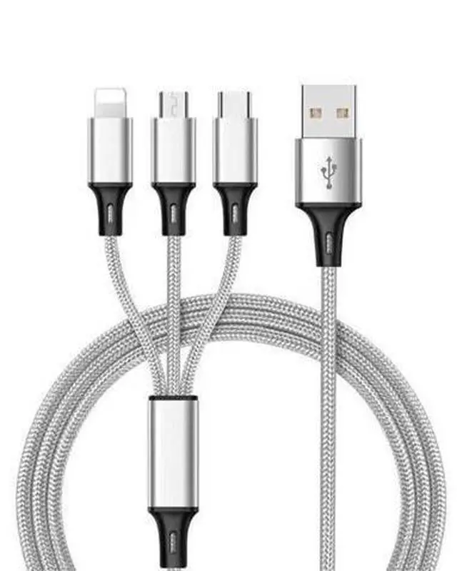 Main image of 3 in 1 USB Long Charger Cable, Fast Braided Charging Cord, Universal Multiple Ports Long Charging Cable with USB C/Micro USB/Lightning Connector Colourful 3.3 ft.