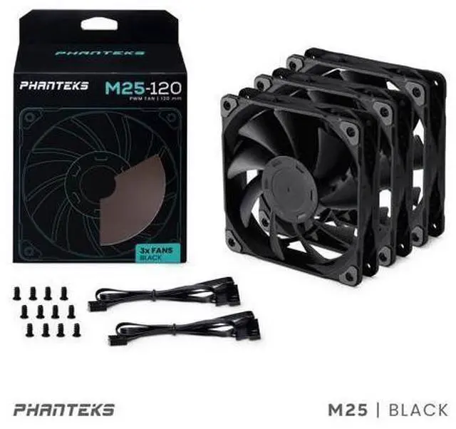 Main image of Phanteks M25-120 fan, High-Airflow radiator performance, PWM control up to 2000RPM, Daisy-Chain cable, Black,3 Pack