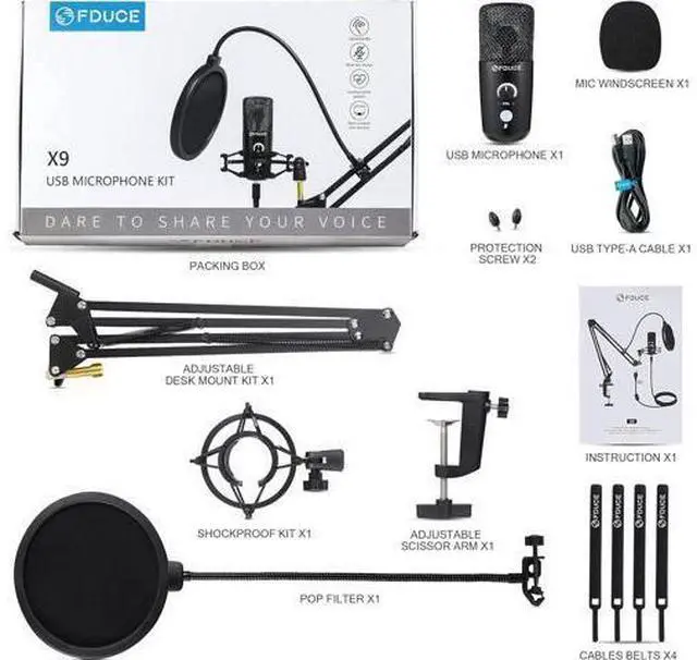 Main image of USB Streaming Microphone Kit, FDUCE Professional 192Khz/24bit Studio Mic with Arm Stand Advanced Chipset, PC Microphone for Singing, Gaming, Podcast, Zoom, Online-Teaching, YouTube, X9