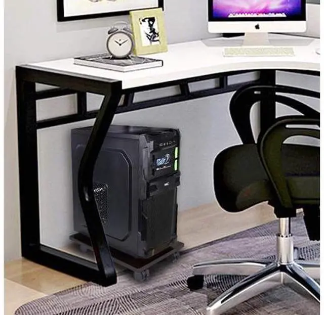 Main image of Computer Tower Stand CPU Holder Stand with 4 Mute Caster Wheels Bamboo Desktop Floor Stand (Brown)
