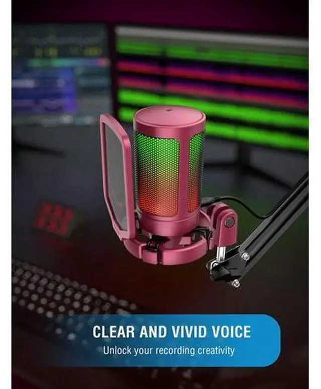Main image of AmpliGame PC Gaming Streaming USB RGB Microphone Compatible with Computer/PS4/PS5, for Podcasts, TikTok, Game Chat, Home Use, Condenser Mic with Pop Filter, Shock Mount-Red