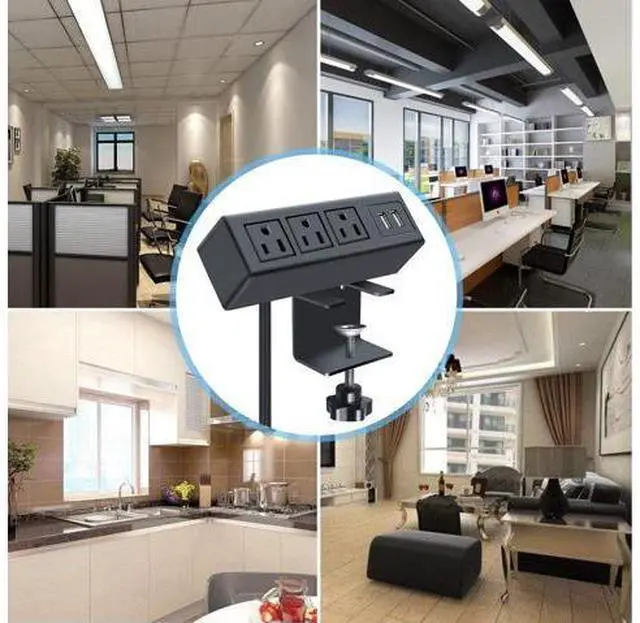 Main image of Corn 3 Outlet Desk Clamp Power Strip, Desktop Power Strip with USB Ports, Desk Mount USB Charging Power Station, on Desk Edge Power Outlet 125V 12A 1500W