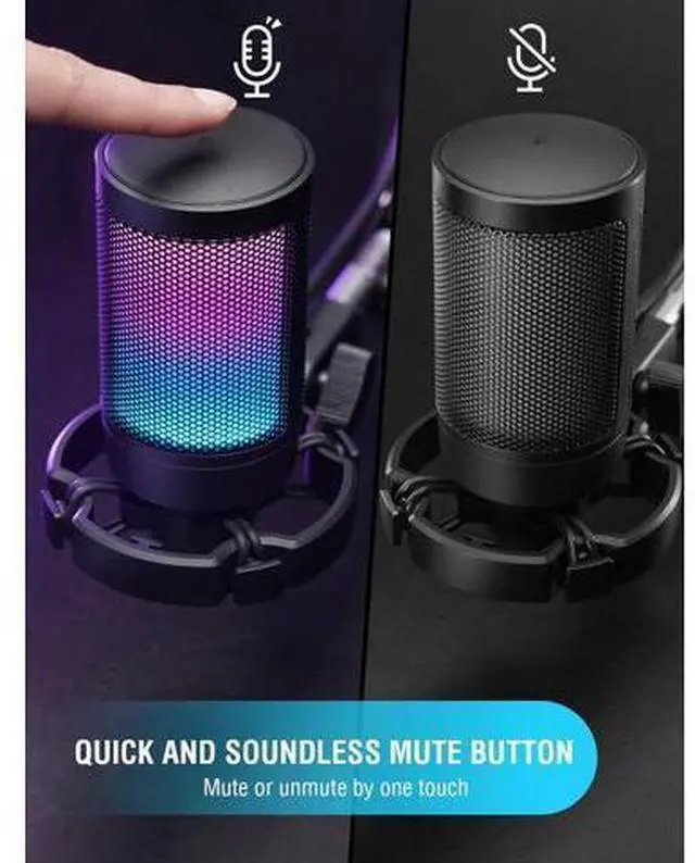 Main image of USB Gaming Microphone for PC, Computer Condenser Mic with Gain Knob, RGB Light, Tripod Stand for Recording, Podcasting, Streaming, Compatible with PS5 PS4 Mac Laptop Desktop