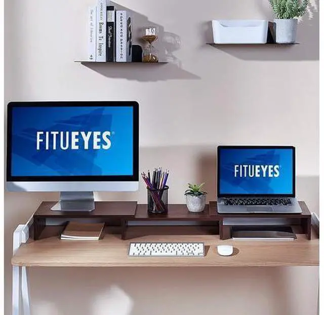 Main image of FITUEYES 3 Shelf Monitor Stand Riser with Adjustable Length and Angle Brown DT108002WB