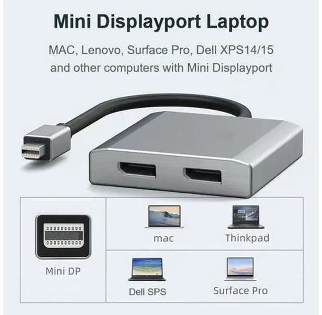 Main image of Mini Displayport to Dual Displayport Splitter Dual 4K@60Hz Resolution,mDP to 2 Displayport Hub Multi Stream Transport Support 4K Resolution for Windows and Mac System