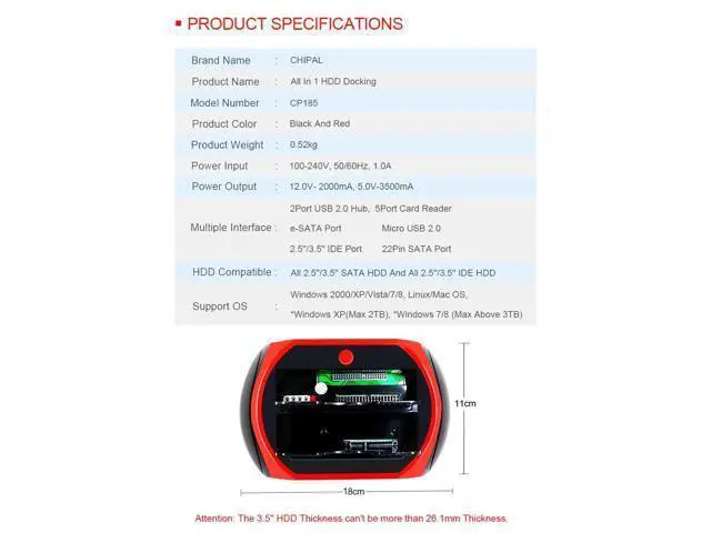 Alt view image 7 of 7 - All in 1 HDD Docking Station USB 2.0 2.5" 3.5" IDE SATA External HDD Case Box Hard Disk Drive Enclosure SD TF Card Reader