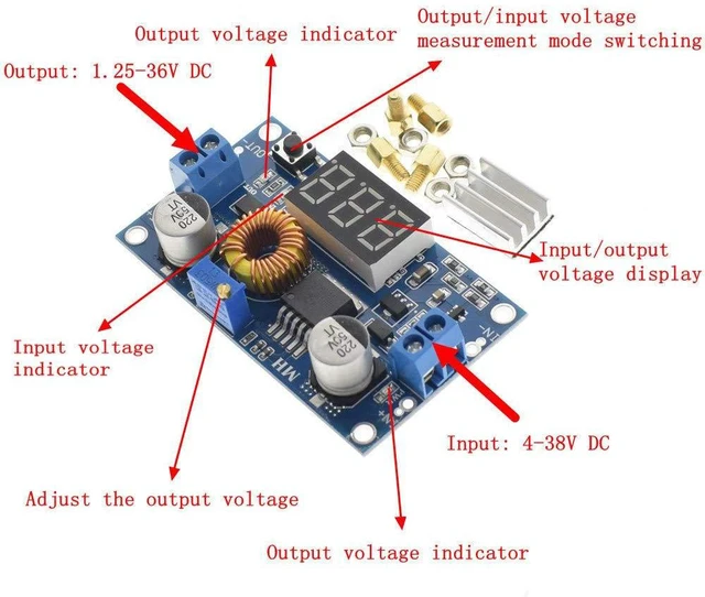 Alt view image 4 of 5 - 5A 75W DC-DC Step Down Power Module XL4015 Adjustable with LED Voltmeter Free Pi