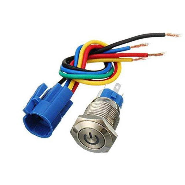 Alt view image 2 of 6 - Latching Pushbutton Switch 16mm 5/8" 12V-24V 5A Power Angel Eye LED Light Metal
