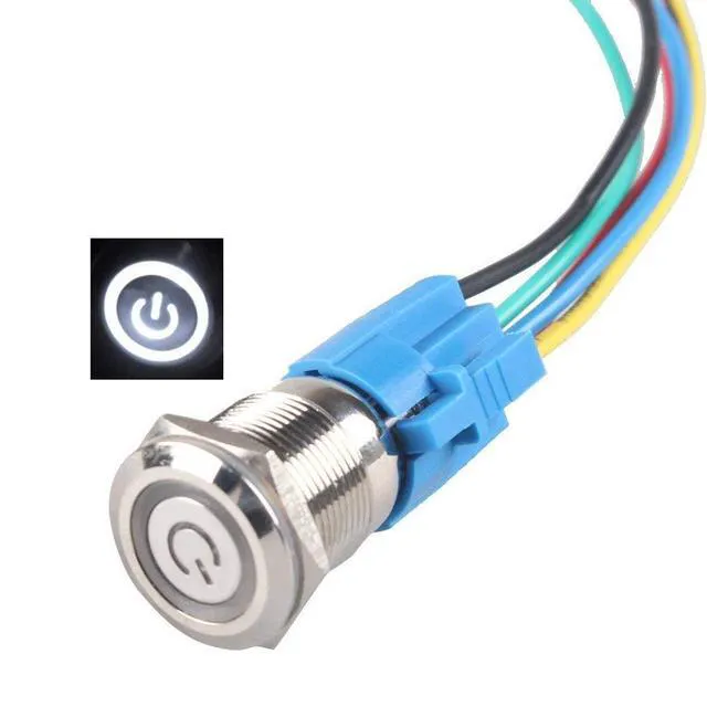 Main image of Latching Pushbutton Switch 16mm 5/8" 12V-24V 5A Power Angel Eye LED Light Metal