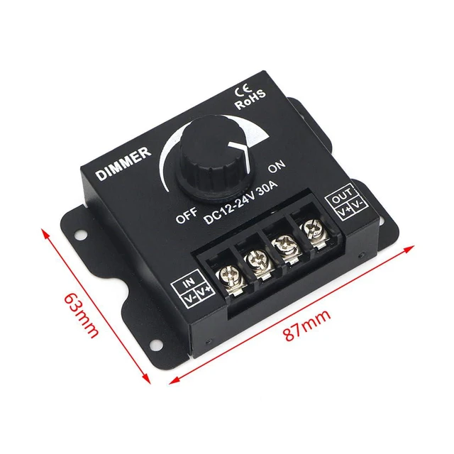Alt view image 4 of 6 - 2-in-1 LED Dimmer Switch 12V-24V 30A 360W Adjustable Voltage Regulator Brightnes