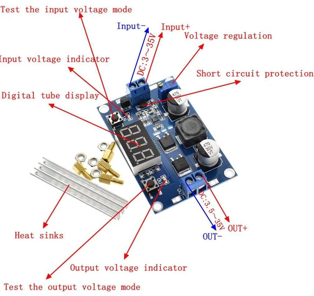 Alt view image 4 of 5 - DC-DC Step Up Booster Converter 3-35VDC to 3.5-35VDC With LED Voltmeter Module P