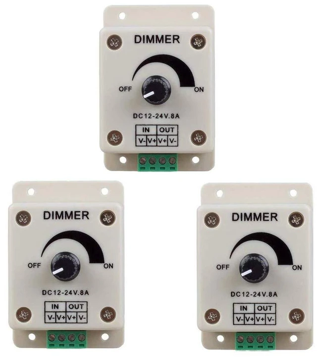 Main image of 3pcs DC12-24V 8Amp 0%-100% PWM Dimming Controller for LED Lights, Ribbon Lights,