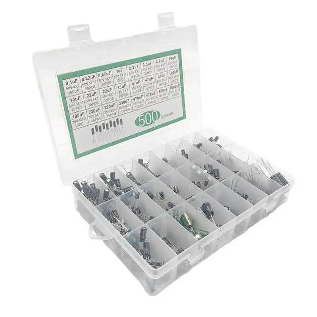 Alt view image 5 of 7 - 500pcs Electrolytic Capacitor Assortment Kit Box 0.1uF-1000uF 24 Values Mixed DIP Electrolytic Capacitors Kit 10V 16V 25V 50V with Transparent Storage Box