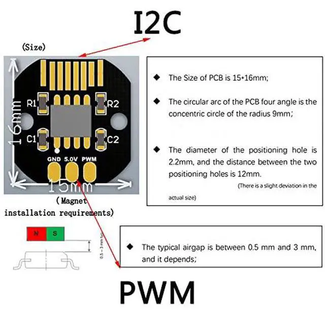 Alt view image 4 of 7 - 2pcs AS5600 Absolute Value Encoder PWM I2C 12Bit Brushless Motor Encoder for Brushless Gimbal PTZ/Pan Tilt Motor Incremental Encoder