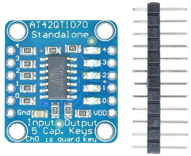 Main image of AT42QT1070 Standalone 5 Keys Capacitive Touch Sensor Breakout Module 5-Pad Conductive Pad Mutiple Capacitive Touch Sensor Breakout Board DIY Electronic Indicator