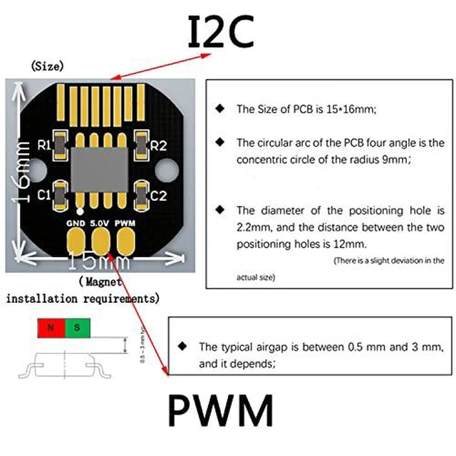 Alt view image 4 of 5 - 2pcs AS5600 Absolute Value Encoder PWM I2C 12Bit Brushless Motor Encoder for Bru
