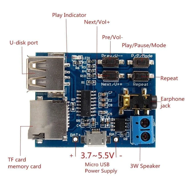 Alt view image 3 of 4 - TF Card U Disk Play MP3 Decoder Player Module with Audio Amplifier Audio Decodin