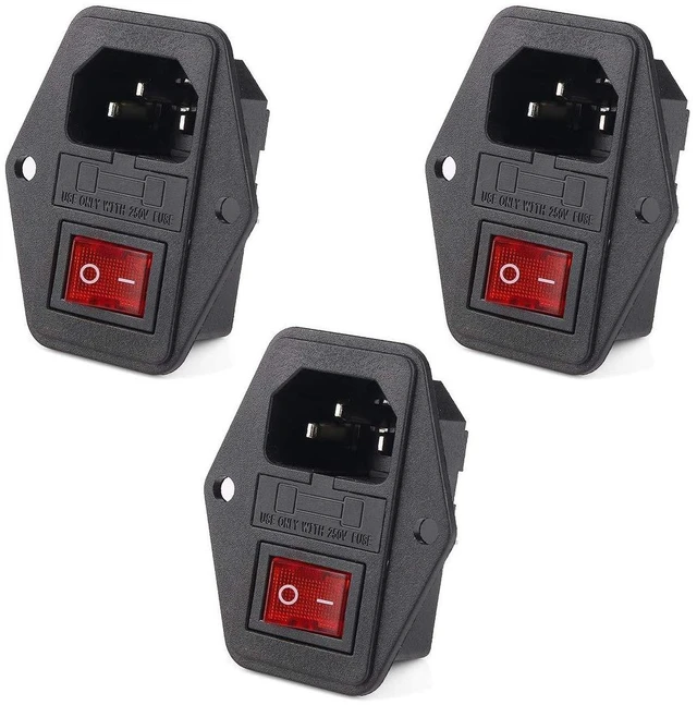 Main image of 3pcs AC 250V 10A 3 Terminal Power Socket with Fuse Holder Case ON/OFF Switch Arc