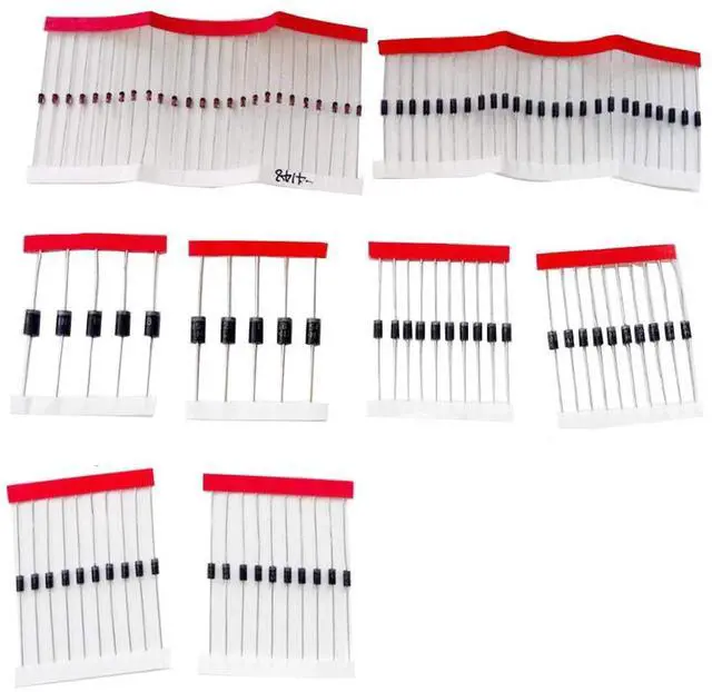 Main image of 100pcs Schottky Diode Assorted Kit 100pcs 8 Values 1N4148 1N4007 1N5819 1N5399 1N5408 1N5822 FR107 FR207