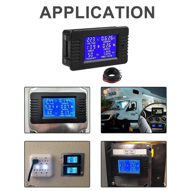 Alt view image 7 of 7 - AC Digital Meter,AC 80-260V 100A LCD Display Digital Current Voltage Power Energy Frequency Power Factor Multimeter Ammeter Voltmeter 100A(Solid Core Current Transformer)