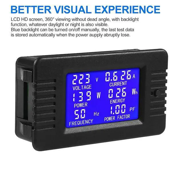 Alt view image 6 of 7 - AC Digital Meter,AC 80-260V 100A LCD Display Digital Current Voltage Power Energy Frequency Power Factor Multimeter Ammeter Voltmeter 100A(Split Core Current Transformer)