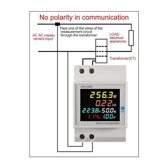 Alt view image 5 of 7 - AC Power Meter Digital Voltmeter Ammeter AC 40-300V 100A Din Rail Frequency Factor Current Ampere Voltage Energy Display 6 in1 Single Phase Multifuction Electricity Usage Monitor (External CT)