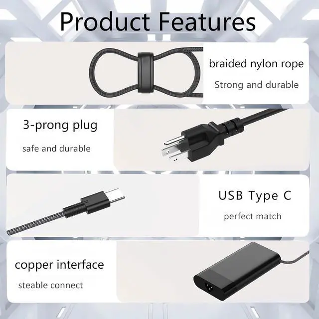 Alt view image 5 of 7 - 65W USB C Laptop Charger Fit for Laptop 16t-af000,16-ag0087nr,16t-af000,16z-ag000,16-af0087nr,x360,Dragonfly 13.5 inch G4,Laptop Power Supply Adapter
