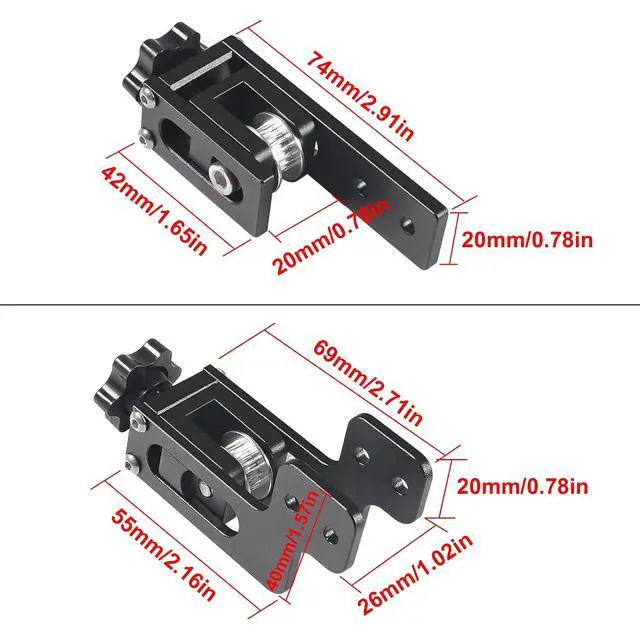 Alt view image 3 of 7 - 2pcs/Pack Upgrade 2020 Profile X-axis Synchronous Belt Tensioner & 2040 Profile Y-axis Belt Stretch Straighten Tensioner for Ender 3,CR-10 Series X Axis Tensioner Kit (X2020+Y2040,Black)