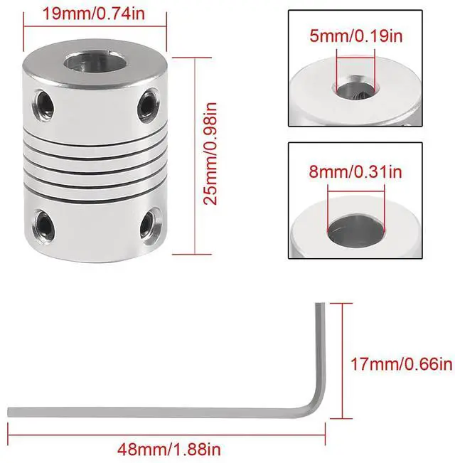 Alt view image 2 of 7 - 5PCS Flexible Coupling 5mm to 8mm Compatible with NEMA 17 Stepper Motors for 3D Printer or Small CNC Machine with Hexagon Wrench