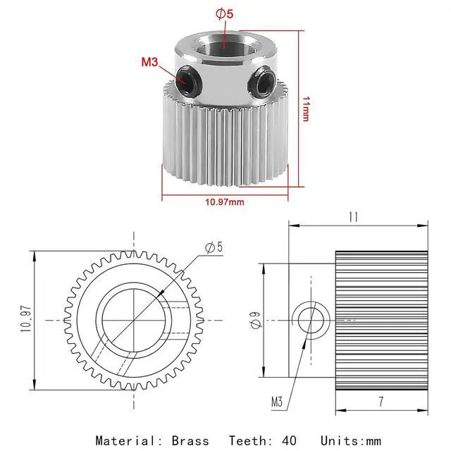 Alt view image 2 of 7 - 15Pcs Extruder Wheel Gear 3D Printer Parts 36 Teeth Gear Stainless Steel Extruder Gear Compatible for CR-10,CR-10S,S4,S5,Ender 3,Ender 3 Pro