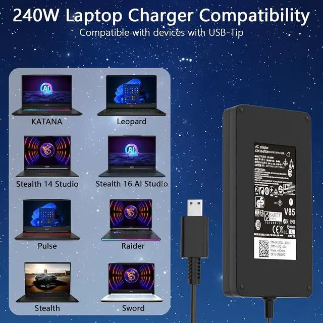 Alt view image 5 of 7 - 240W 230W USB Tip Charger for Stealth/Alpha/CreatorPro/Creator | For Stealth A16 16 17 Alpha 17 C7V,CreatorPro,Creator GE76 GE66 GP76 GP66 GS77 MS-17K3 A20-240P2A A240A007P S93-0409410-C54