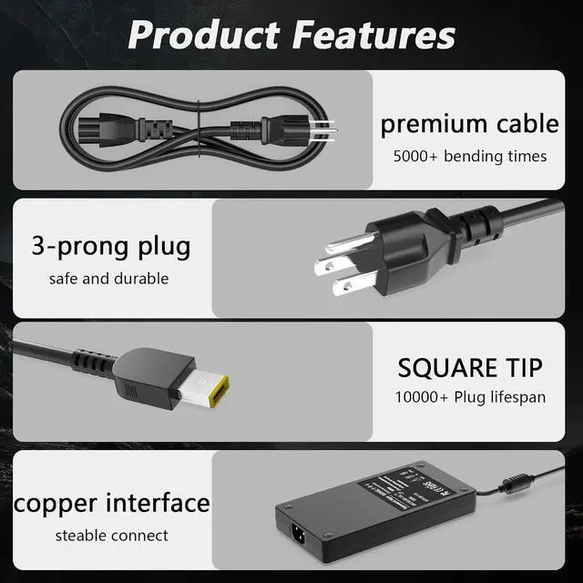 Alt view image 2 of 7 - 245W 230W Slim Tip AC Adapter Compatible with 5 15AHP10 83M0 5i 16IAX10 83NX 7 16IAX10 83K Pro 5 16ADR10 83LT Gaming Laptop 4060 4050 3050 Laptop