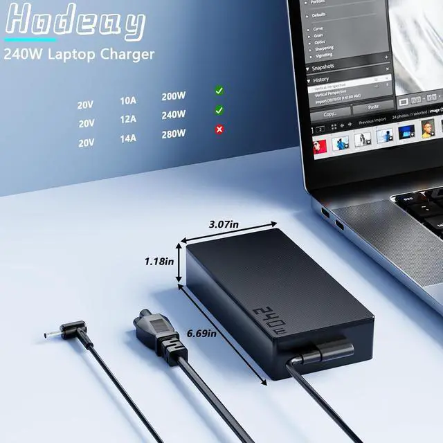 Alt view image 3 of 7 - 240W Laptop Charger Fits for Pro 16 OLED W7604 W7604J3D ADP-240EB B 20V 12A AC Power Adapter
