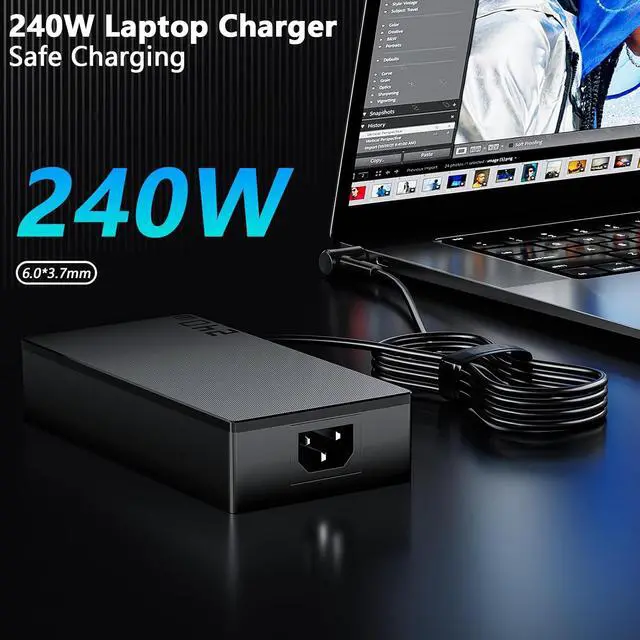 Alt view image 7 of 7 - 240W Laptop Charger Fits for Pro 16 OLED W7604 W7604J3D ADP-240EB B 20V 12A AC Power Adapter