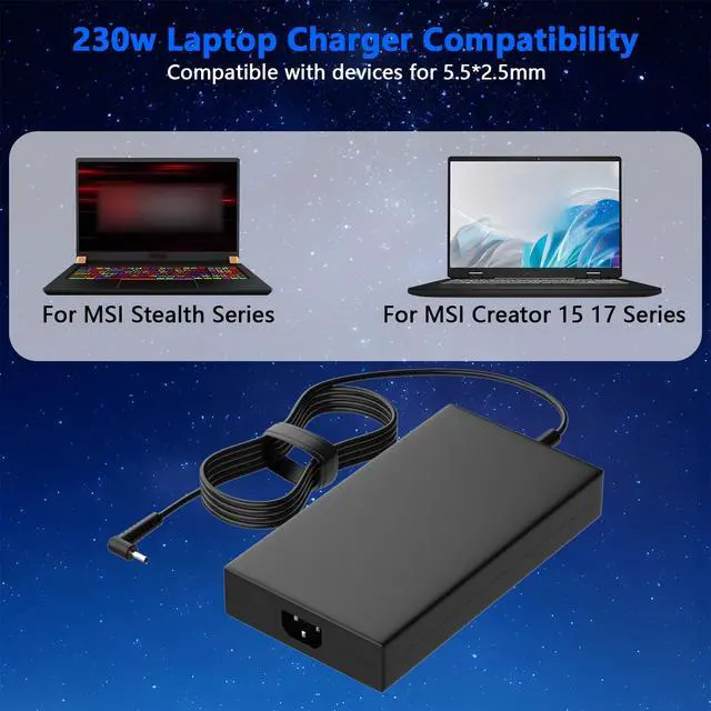 Alt view image 6 of 7 - 240W Charger Compatible with Stealth GS66 12UGS-025 12UGS-039 12UGS-245 12UGS-246 12UGS-272 12UGS-297 12UGS-297US 12UH 12UH-095 12UH-285 12UHS 12UHS-094 12UHS-271 Gaming Laptop