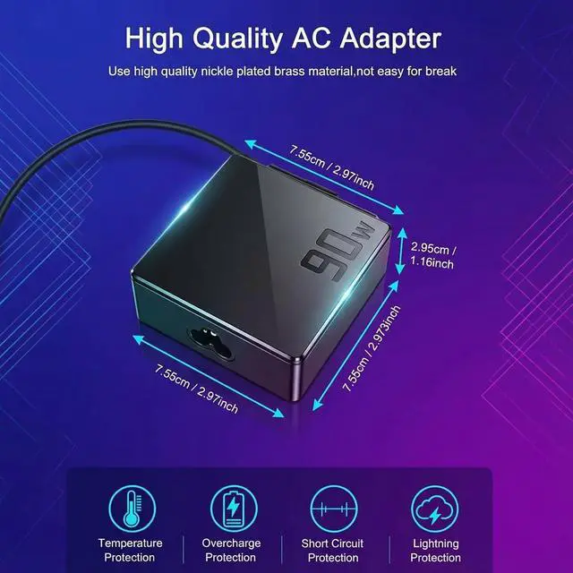 Alt view image 3 of 6 - 90W Charger for 15X 14X 16X 17X M1603Q M1603QA K1703Z | For 15X 14X 16X 17X K1703Z M1703Q M1603Q D1603Q Y1603C ExpertBook B1500 UX480f UX480FD Laptop