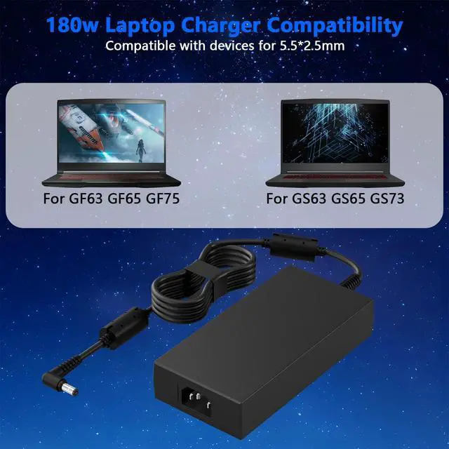 Alt view image 6 of 7 - 180W/150W Laptop AC Power Adapter Compatible with Gigabyte Aero X16 Gaming A16 A18 1TH 1VH 1WH 2WH EG61H 3TH 3VH 3WH CMH CTH CVH CWH GA63H GA6H 3TH 3VH 3WH GA83H