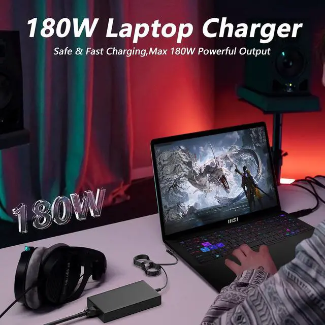 Alt view image 7 of 7 - 180W/150W Laptop AC Power Adapter Compatible with Gigabyte Aero X16 Gaming A16 A18 1TH 1VH 1WH 2WH EG61H 3TH 3VH 3WH CMH CTH CVH CWH GA63H GA6H 3TH 3VH 3WH GA83H