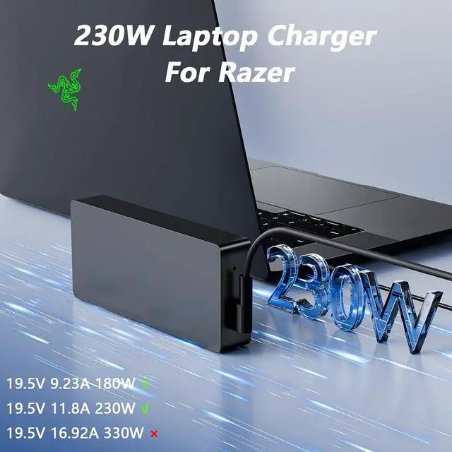 Alt view image 7 of 7 - 230W Blade 15 Charger Compatible with Blade 15 16 14 17 RC30-024801 RZ09-0248 RTX 5070 3060 RTX3070 Pro 17/4K RTX3080 RTX2070 RTX2080 GTX1060-1070 19.5V 11.8A Gaming Power Adapter