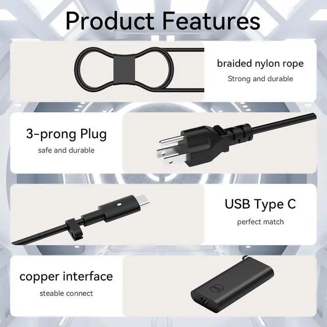 Alt view image 2 of 7 - 130W 100W USB-C Slim AC Adapter Power Charger Compatible with 7520 7530 7640 7650 9330 9410 9420 9430 9440 9450 9510 9520