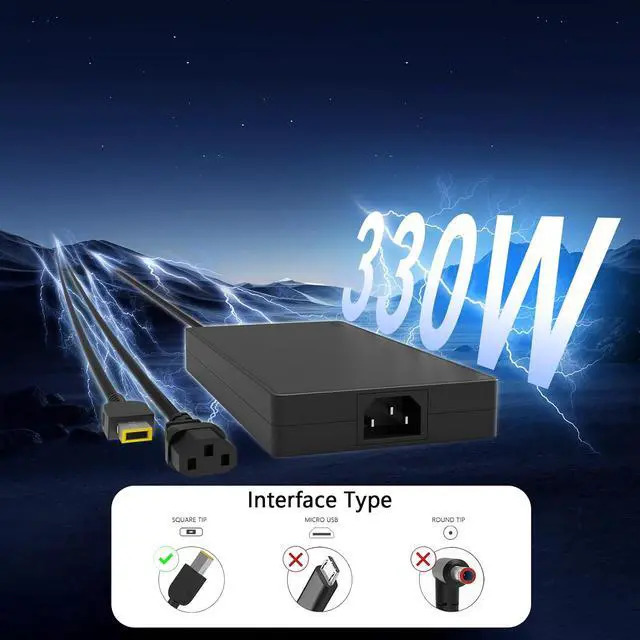 Alt view image 2 of 7 - Slim 330W GaN Charger Compatible with 9 9i 7i 5i 5 Gen 9/10 | For Pro 7 5i 5 Gen 10 16IRX8H RTX 4070 4080 4090 GX21M50608 ADL330SDC3A AC Adapter,Gaming Laptop