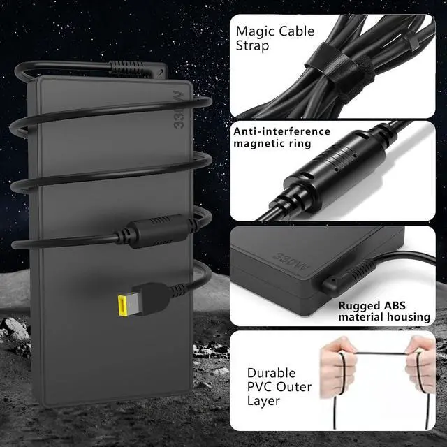 Alt view image 6 of 7 - Slim 330W GaN Charger Compatible with 9 9i 7i 5i 5 Gen 9/10 | For Pro 7 5i 5 Gen 10 16IRX8H RTX 4070 4080 4090 GX21M50608 ADL330SDC3A AC Adapter,Gaming Laptop