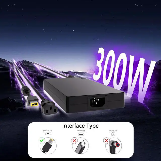 Alt view image 2 of 7 - 300W 245W 5 Charger for Pro 5i 5 16IAX10H 16IRX9 | Compatible with 5 15AHP10 7i 7 16IAX10 15IRX10 LOQ 15 17 9i RTX 5070ti 5070 4060 4070 4080 4090 Gaming