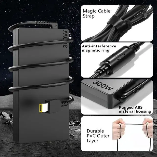Alt view image 5 of 7 - 300W 245W 5 Charger for Pro 5i 5 16IAX10H 16IRX9 | Compatible with 5 15AHP10 7i 7 16IAX10 15IRX10 LOQ 15 17 9i RTX 5070ti 5070 4060 4070 4080 4090 Gaming