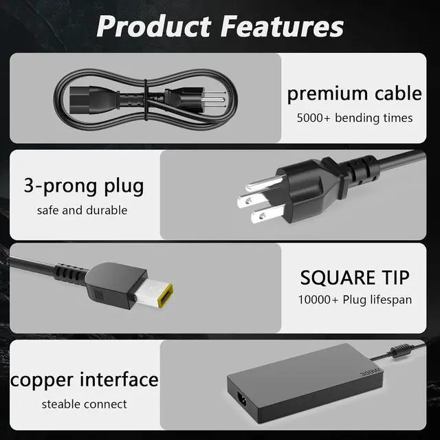 Alt view image 6 of 7 - 300W 245W 5 Charger for Pro 5i 5 16IAX10H 16IRX9 | Compatible with 5 15AHP10 7i 7 16IAX10 15IRX10 LOQ 15 17 9i RTX 5070ti 5070 4060 4070 4080 4090 Gaming