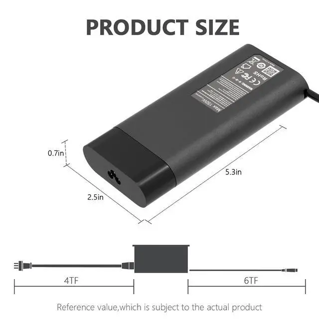 Alt view image 3 of 7 - 150W 7.7A Charger Compatible with 15-ce019dx 15.6 inch L32661-001 917649-850 776620-001 Gaming Laptop Power Adapter Cord ZBook X G1i 16 Mobile Workstation PC 120W Power Adapter 4.5 * 3.0mm