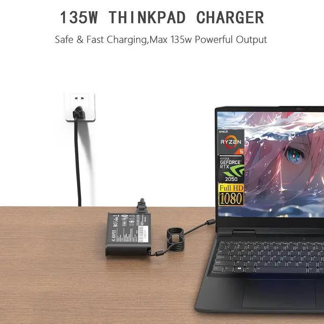 Alt view image 6 of 6 - 135W 90W Charger Compatible with USB Ultra Pro Dock Gen 1 2 40AS0090US 40A90090US 40A20090US 40A10090US ThinkVision P27 X24 Monitor Laptop