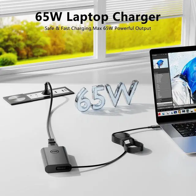 Alt view image 6 of 6 - Replacement for 65W USB C Laptop Charger,for 5310,7420,7425,7620 2-in-1,14,15,16,5425,5420,5510,5625,Type C Fast Charger