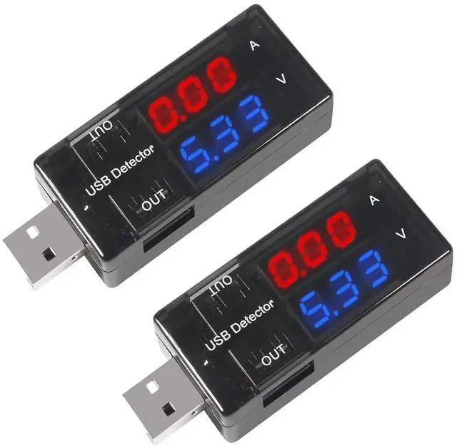 Main image of 2PCS Dual USB Current Voltage Charging Detector Voltmeter Ammeter Charger Doctor USB Tester DC LED Display (Color: Red & Blue)